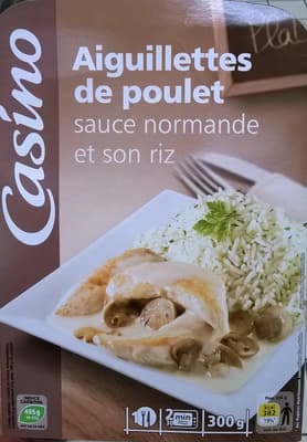 Aiguillettes de poulet, sauce normande et son riz