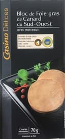 Bloc de foie gras de canard du Sud-Ouest avec morceaux