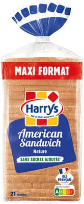 Pain de mie american sandwich nature sans sucres ajoutés maxi 825g