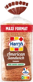 Pain de mie american sandwich complet sans sucres ajoutés maxi 900g