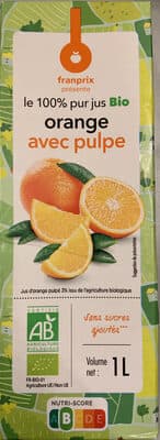 100% pur jus Bio orange avec pulpe