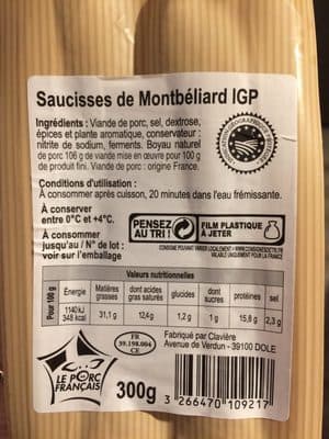 Saucisses de Montbéliard IGP