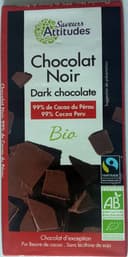 Chocolat noir 99% de cacao du Pérou Bio