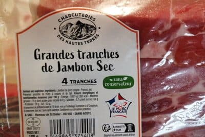 Grandes tranches de jambon sec