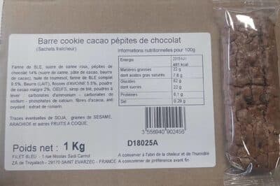 Barre cookie cacao pépite de chocolat