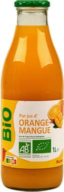 Pur jus d'orange et mangue bouteille verre