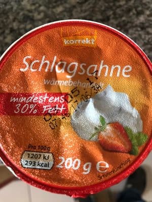 Schlagsahne mindestens 30% Fett