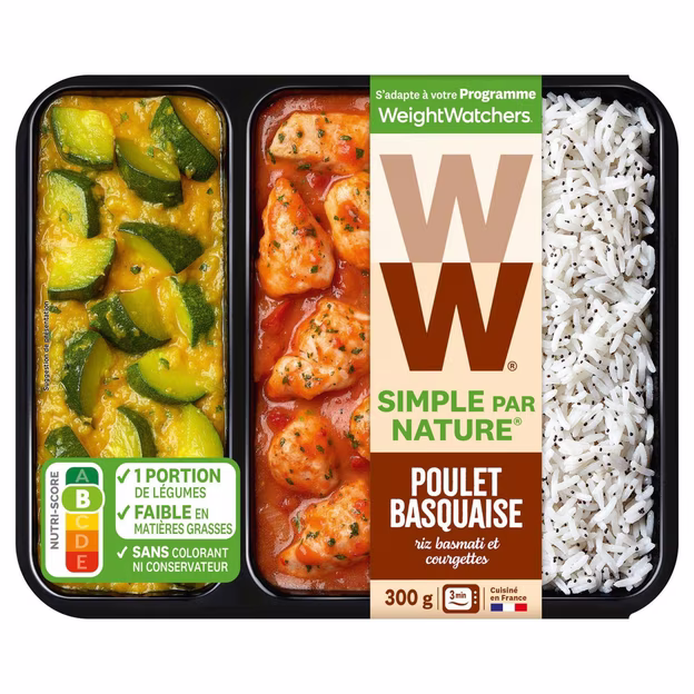 Poulet basquaise riz basmati courgettes cuisiné
